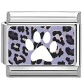 Maillon de charme italien en acier inoxydable avec motif léopard violet et patte blanche - 15