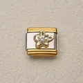 Eslabón de charm italiano con borde dorado y centro plateado con diseño de flor de strass - Estilo Flor Incrustada con Strass (6)
