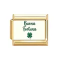 Maillon italien doré avec trèfle et texte Buona Fortuna pour bracelet DIY - Bonne Chance Style (14)