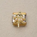 Elegante abalorio italiano de bailarina dorada con perlas en eslabón de acero inox - Estilo Bailarina con Perlas (7)