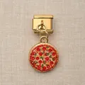 Détail d'un charm modulaire doré avec un pendentif rond décoré d'un motif de pizza - Pizza (2)