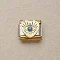 Eslabón de charm italiano de corazón dorado con ojo de cristal azul para joyas DIY - Estilo Corazón Ojo Turco (8)