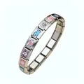 Bracelet à breloques italien en acier inoxydable avec motif patte et léopard - Bracelet Charm DIY Série Pattes (18 Maillons) / Lot de 18 / Coloré