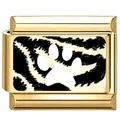 Elegantes goldfarbenes Italian Charm Glied mit weißem Pfotenabdruck auf Tiger-Muster - Gestreift Leoparden Pfote Charm / 13