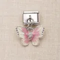 Nahaufnahme eines italienischen Modul-Charms Schmetterling mit rosa Emaille und Herz - Rosa und Weiß Schmetterling Stil (1)