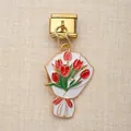 Goldener italienischer Modul-Charm mit rotem Tulpenstrauß-Anhänger für Armbänder - Tulpenstrauß-Stil (12)
