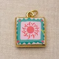 Close-up of a square copper pendant with a colorful sun design for DIY jewelry making. - Sun Face Style (2) / Red/Multicolor (Face Sun)