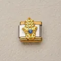 Eslabón de charm italiano oro y plata con mano de Hamsa y strass azul para pulseras - Mano de Fátima (11)