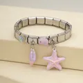 Ocean themed Italian charm bracelet with pink starfish and shell pendants in stainless steel. - Gradient Conch Bracelet (6)