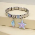 Ocean themed stainless steel modular charm bracelet with starfish and shell pendants - Blue Purple Starfish Bracelet (7)