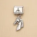 Close-up of silver stainless steel horse head charm for Italian modular bracelet - Frosted Horse Head (5)