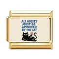 Detalle de eslabón de amuleto italiano dorado con gráfico de gato y texto divertido - Charm Ilustración de Gato 1 (ZT-MK-383)