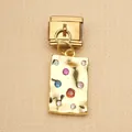 Gold stainless steel Italian charm pendant with colorful cubic zirconia stones. - Colorful Rhinestone Square Style (9) / Gold Style (9)
