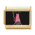 Eslabón de charm italiano dorado con ilustración de gato rosa y texto 'RELAX' - Charm Ilustración de Gato 2 (ZT-MK-383)