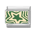 Detalle de charm italiano con patrón de estrella ondulada verde y crema en plata. - Estilo de Impresión de Estrella de Onda Abstracta (4)
