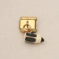 Abalorio modular italiano dorado con colgante de lápiz de esmalte blanco y negro - Lápiz Negro Eslabón Estilo 2 / Dorado