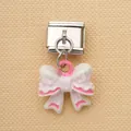 Abalorio italiano de acero inoxidable con colgante de lazo rosa y blanco para joyas DIY. - Estilo de Lazo de Encaje Rosa y Blanco (3)