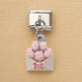 Abalorio modular italiano de acero inoxidable con sobre, rosas rosas y un lazo rosa. - Estilo de Sobre de Rosa Rosa (4)