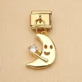Gold stainless steel smiley moon charm with CZ wand for Italian bracelet - Smiling Moon with Staff Style (1) / Gold Style (1)