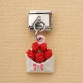 Maillon charme italien avec bouquet de roses en enveloppe pour bijou bracelet DIY - Style Enveloppe de Bouquet de Roses Rouges (5)