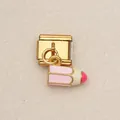Rosa Emaille-Bleistift-Anhänger für ein goldenes italienisches Modularmband-Glied - Rosa Bleistift Glied Stil 4 / Gold