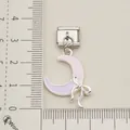 Enamel moon and bow pendant for Italian modular charm bracelet in stainless steel - Enamel Crescent Moon Charm (Single 9)