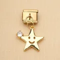Gold stainless steel Italian modular charm link with smiley face star and crystal - Smiling Star Charm Style (2) / Gold Style (2)