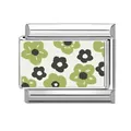 Eslabón modular italiano en acero inoxidable plateado con patrón floral verde y gris - Estilo de Impresión Floral Verde Gris (3)