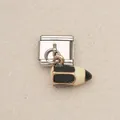Edelstahl Italian Charm Link mit schwarz-cremefarbenem Bleistiftanhänger - Schwarzer Bleistift Glied Stil 2 / Silber