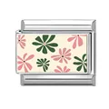 Eslabón de amuleto modular italiano de acero inoxidable con motivo floral rosa y verde - Estilo de Impresión Floral Rosa Verde Oscuro (8)