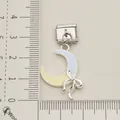 Stainless steel moon charm with bow for Italian modular bracelets DIY jewelry - Bicolor Drip Oil Moon Charm (Single 11)