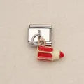 Italienischer Armband-Charm-Link mit rotem Emaille-Bleistift-Anhänger für Schmuck. - Roter Bleistift Glied Stil 3 / Silber