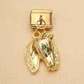 Gold stainless steel horse head charm with green stone for Italian modular bracelet - Horse Head Shape Style (4) / Gold Style (4)