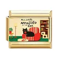 Χρυσό ιταλικό γούρι με γάτα 'All Guests Must Be Approved By The Cat' εκτύπωση - Charm Εικονογράφηση Γάτας 11 (ZT-MK-383)