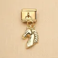 Gold stainless steel Italian modular charm with a detailed dangling horse head pendant - Polished Horse Head Pendant Style (5) / Gold Style (5)