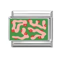 Eslabón de amuleto para pulsera modular italiana con ondas rosas y flores rojas sobre verde - Estilo de Impresión de Flor Pequeña con Onda Verde (14)