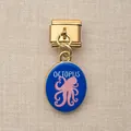 Breloque modulaire italienne dorée avec pendentif poulpe rose sur fond émail bleu - Poulpe (3)