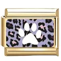 Goldenes italienisches Charm-Glied mit lila Leopardenmuster und weißem Pfotenabdruck - Lila Leoparden Pfote Charm / 15
