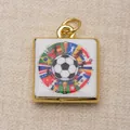 Macro detail of a square copper soccer pendant with colorful flag and player graphics. - Football and International Flags Style (4) / Black White/Multicolor (Football Flag)