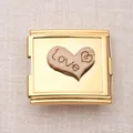 Χρυσό ατσάλινο στοιχείο με ξύλινη καρδιά 'Love' για εξατομικευμένα DIY βραχιόλια - Χρυσή Ξύλινη Καρδιά Love (6)
