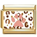 Italienisches Charm-Glied aus goldenem Edelstahl mit Pfotenabdruck und Leopardenmuster - Hellbraun Leoparden Pfote Charm / 16