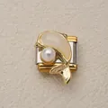 Eslabón italiano de delfín dorado para pulsera DIY con perla e incrustación de ópalo - Estilo Delfín con Perla Artificial y Ojo de Gato (13)