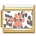 Goldenes italienisches Armbandglied mit rosa Pfotenabdruck und Leoparden-Muster - Weiß Leoparden Pink Pfote Charm / 18