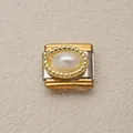 Módulo de charm italiano con perla blanca y detalle de borde de cuerda dorada liso - Estilo Perla Artificial Ovalada con Borde de Cuerda (15)