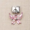 Italienisches Modul-Charm-Glied mit rosa Schmetterling aus Edelstahl mit Perlen - Rosa Schmetterling mit Perle Stil (4)