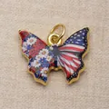 Double-sided painted butterfly pendant with floral and American flag design for DIY jewelry - Red Blue White/Multicolor (USA Flag Butterfly)