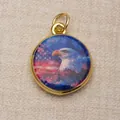 Round copper pendant featuring a painted bald eagle and American flag pattern detail - Blue Red White (Bald Eagle)