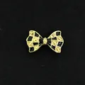 Abalorio flotante de lazo a cuadros negro y dorado para collares de medallón DIY regalo - Lazo de Cuadros (Pack de 10) / Paquete de 10