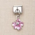 Italienisches Charm-Glied aus Edelstahl mit hängender rosa Emaille-Blume für DIY Armbänder - Rosa Emaille Fünfblättrige Blume Stil (6)
