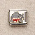 Link charm italiano in acciaio inossidabile con un simpatico design a squalo grigio - Squalo dei Cartoni Animati (4)